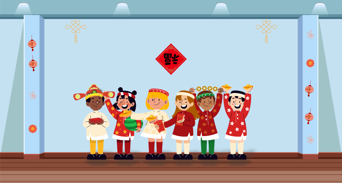 Illustration of children celebrating Lunar New Year